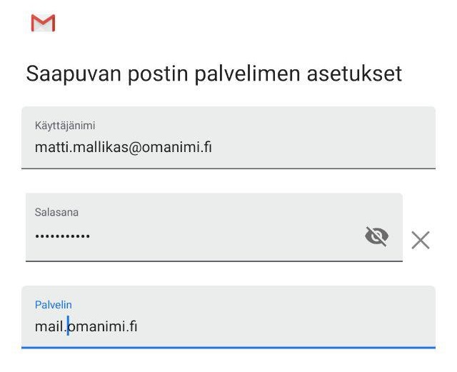 Tämän jälkeen määritä Saapuvan sähköpostipalvelimen asetukset.