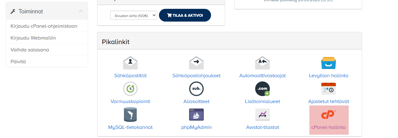 Klikkaat cPanel-hallinta