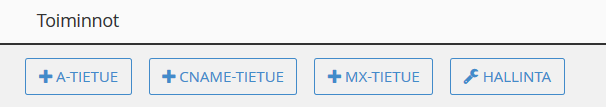 Toiminnot A-TIETUE CNAME-TIETUE MX-TIETUE HALLINTA
