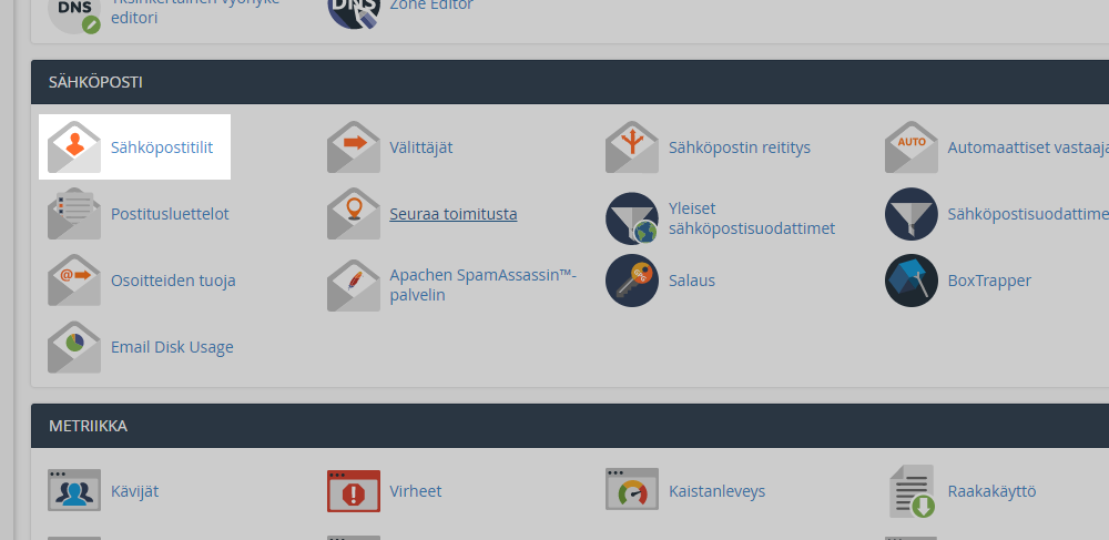 Kirjaudu cPaneliin ja valitse Sähköposti / Sähköpostilit