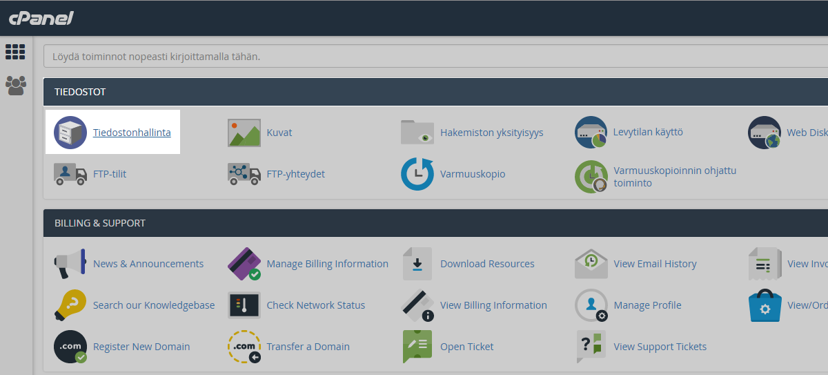 Valitse cPanelista Tiedostonhallinta.
