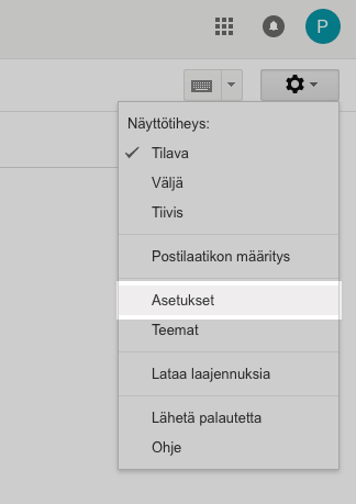Valitse oikealta ylänurkasta ratas-kuvakkeesta Asetukset