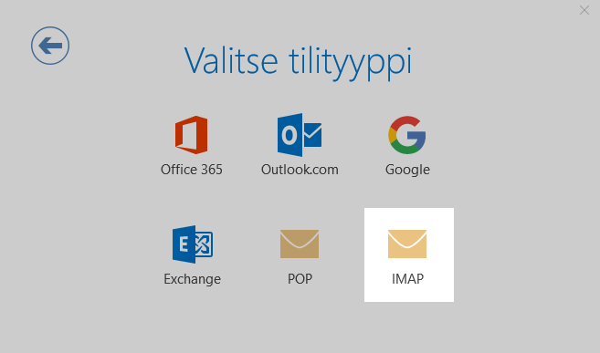  Valitse sähköpostitilin tyypiksi IMAP