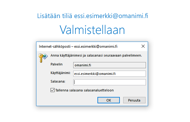 Syötä sähköpostiosoitteesi ja salasana ja valitse OK