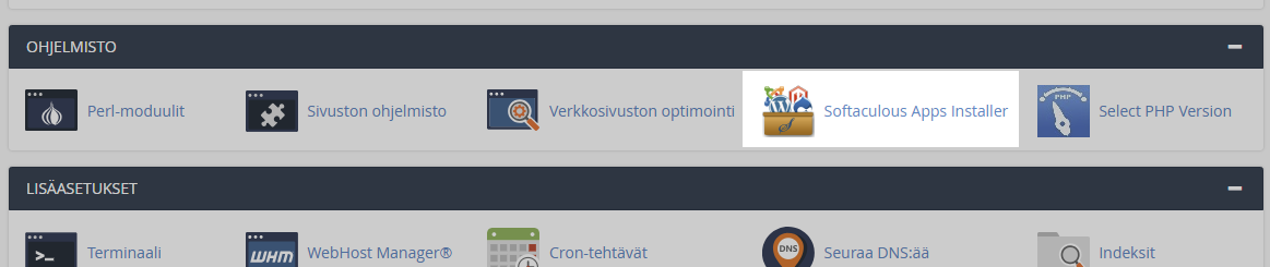  Kirjaudu Softaculous-hallintaan cPanelista kohdasta Softaculous App Installer.