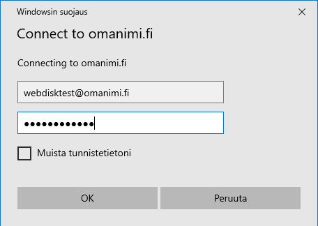 Täytä tähän verkkolevysi tunnukset ja paina OK.