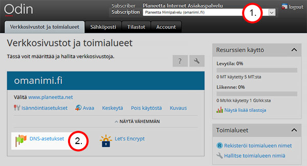 DNS-asetukset - valitse palvelu