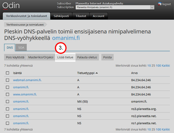 DNS-asetukset - lisää tietue