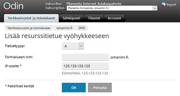 DNS-asetukset - tietyetyyppi