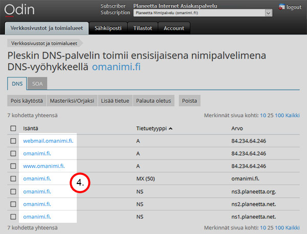 DNS-asetukset - isäntänimi