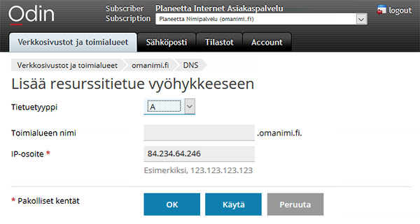 DNS-asetukset - tietyetyyppi
