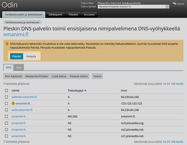 DNS-asetukset - vahvista muutokset
